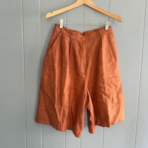 Vtg Eleanor Colton 90s Linen Shorts Sz 6 Rust‎ Brown Pleated High Waist Culottes